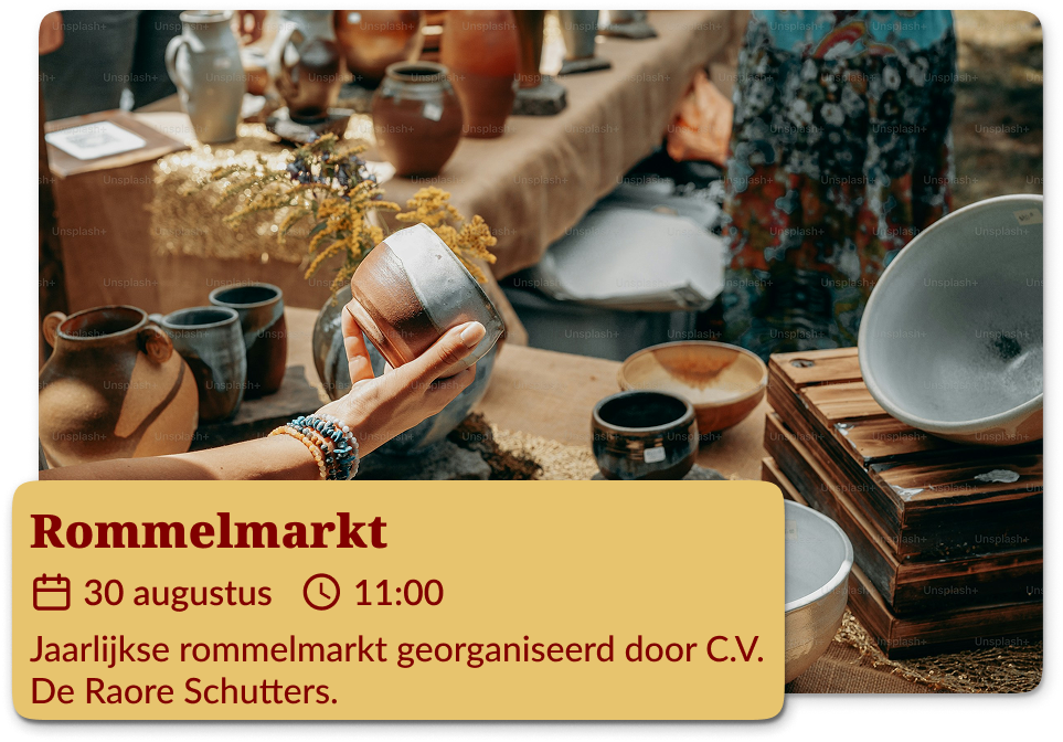 Rommelmarkt De Roare Schutters Karrewiel 30 augustus
